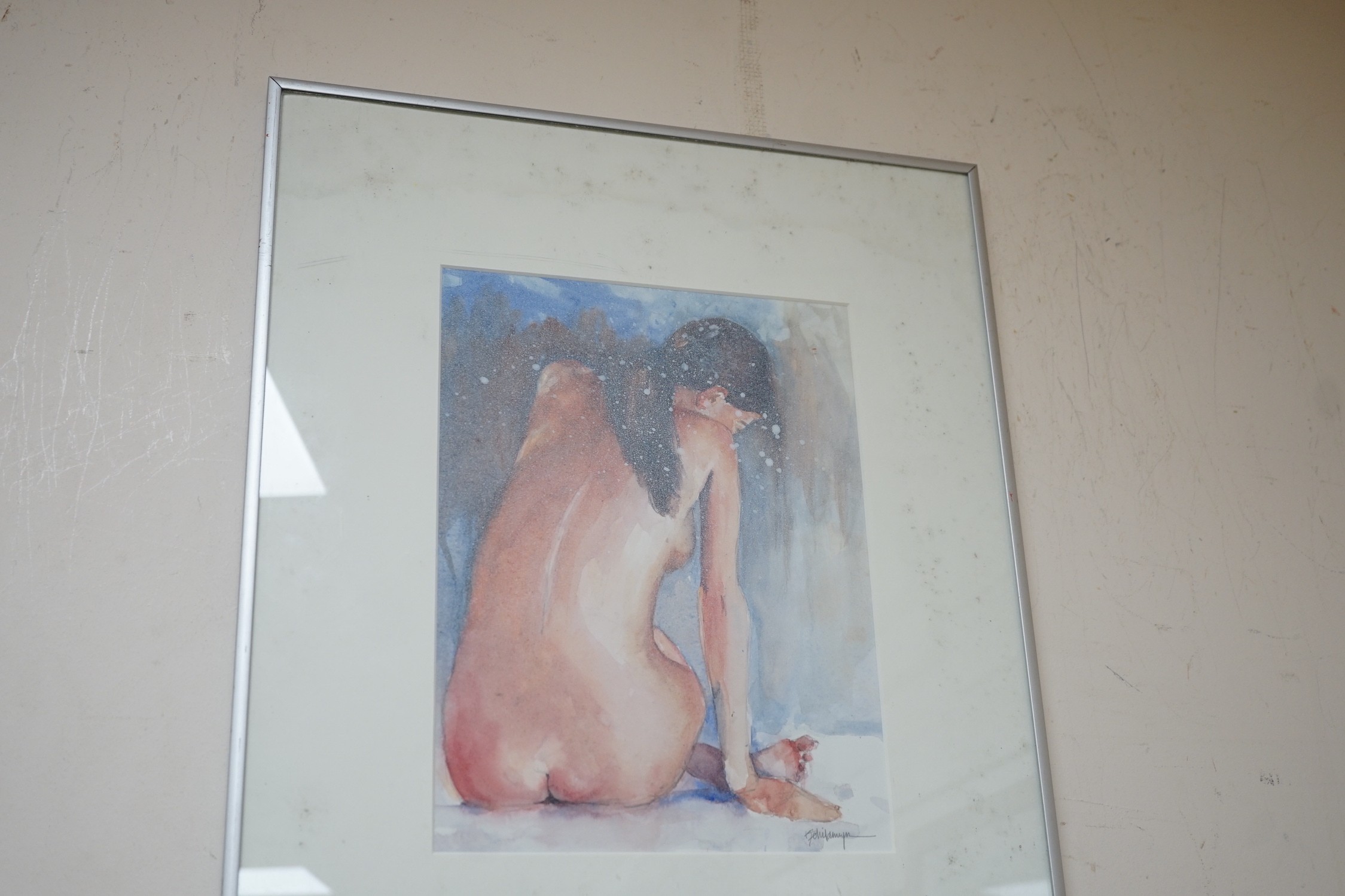 Kathleen Schildmeyer (Contemporary American), watercolour, Seated female nude, signed in pencil, 30 x 23cm